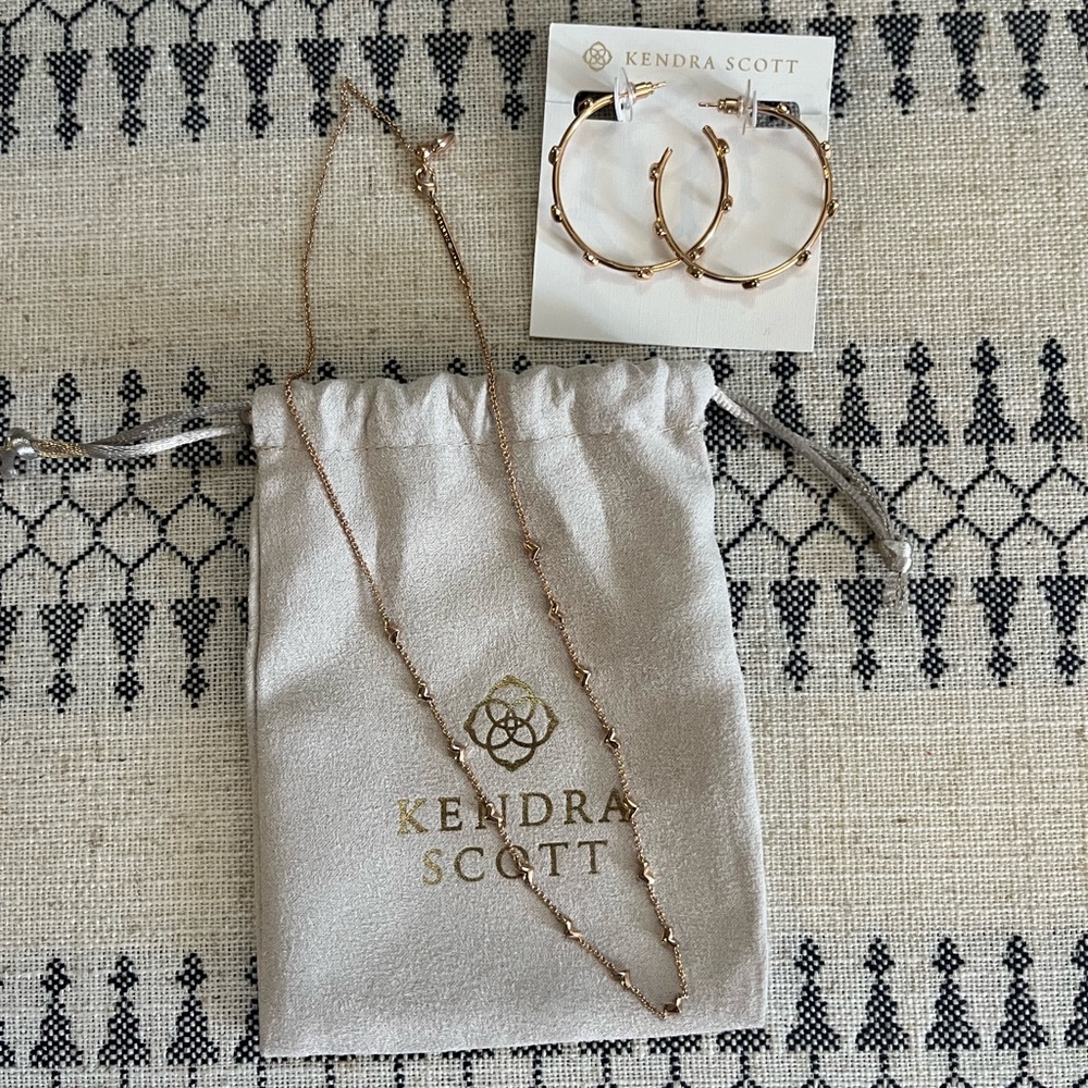 Kendra Scott Haven Heart Strand Necklace & Hoop Earrings in Rose Gold
